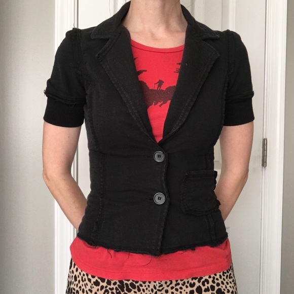 Fitted Black Mossimo Short-sleeved 2-button Jacket - Picture 1 of 16